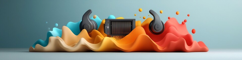 Poster - Vibrant digital depicting a colorful diagram that visually represents the frequency response characteristics of an electronic filter  The dynamic