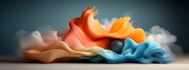 Poster - Captivating 3D rendered animation depicting a wave packet interacting with an obstacle and diffracting into different frequencies creating a visually stunning and dynamic display of color energy