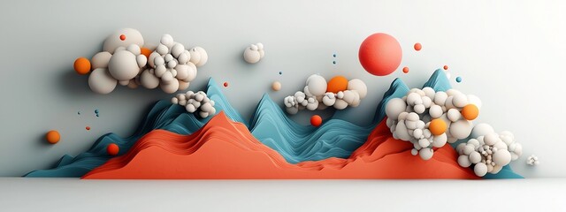 Poster - Vibrant Digital Artwork Showcasing the Frequency of Different Creative Mediums   A 3D rendered abstract composition featuring a dynamic interplay of geometric shapes patterns