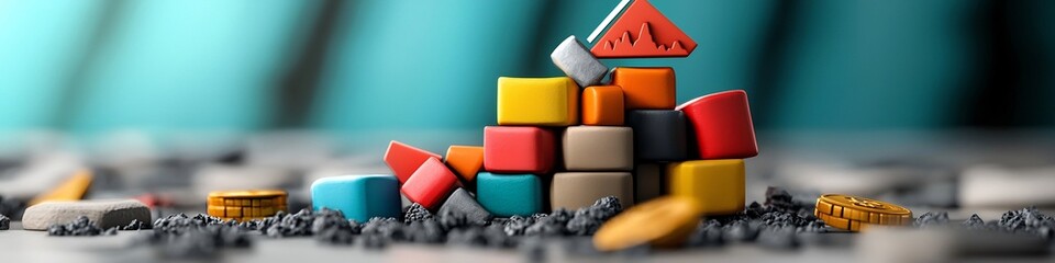 Poster - a vibrant abstract composition of various geometric shapes and blocks in a range of colors represent