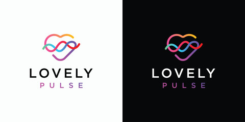 Poster - Heart shape and heartbeat wave vector logo design with modern, simple, clean and abstract style. Icons for business, health care, sports and personal branding.