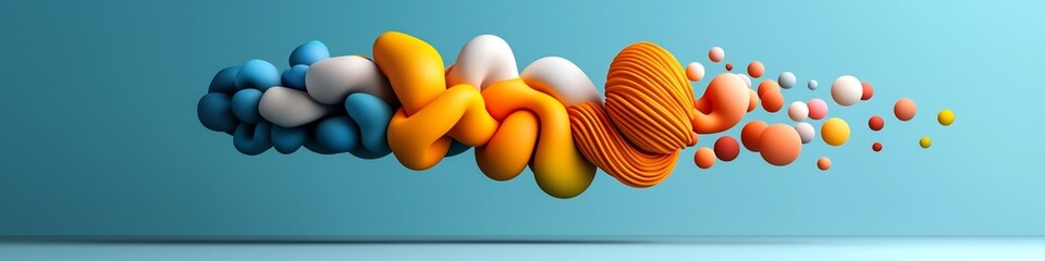 Poster - A 3D rendered abstract showcasing a vibrant and dynamic column of fluid shapes in a spectrum of colors generating different frequencies of sound through its pulsating motion and visual energy