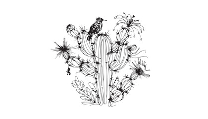 Wall Mural - black and white cactus 