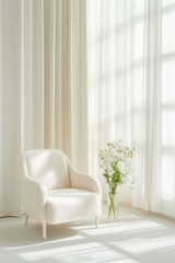 Poster - Modern Dental Clinic Waiting Room, Waiting Room Design with Minimalist Decor, Bright Waiting Room with White Furniture and Flowers