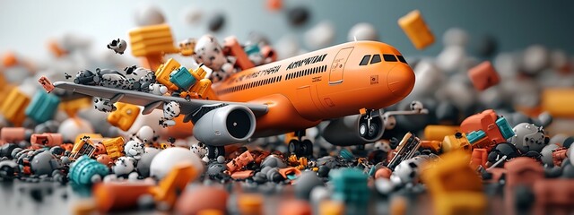 Poster - A 3D rendered infographic visualizing and comparing the frequencies of different types of accidents in an aviation industry context