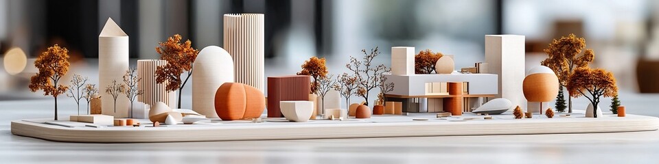Poster - a 3d rendered conceptual depicting a minimalist arrangement of various architectural forms and struc