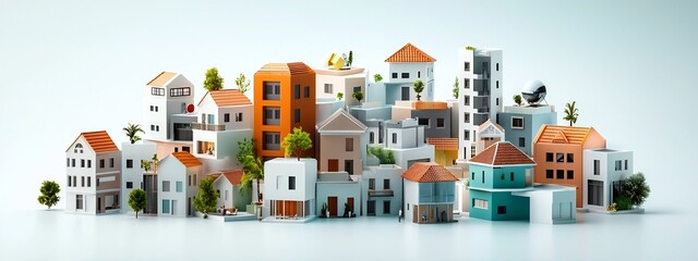 Poster - this captivating 3d rendered image showcases a vibrant and diverse architectural landscape featuring