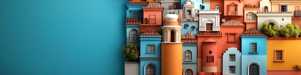 Wall Mural - A vibrant and abstract 3D rendered showcasing the frequency of occurrence and visual representation of various architectural elements commonly found in buildings such as facades structures