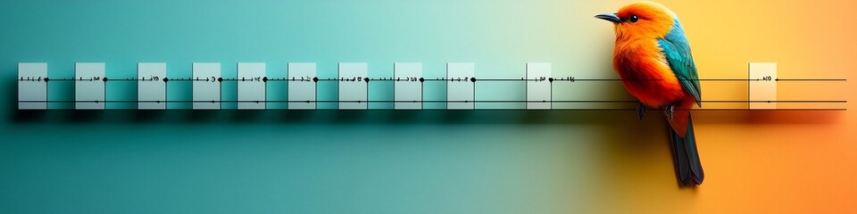 Poster - A vivid digital showcasing the spectrographic visualization of a colorful bird s captivating song  The image captures the rich harmonics undulating waves