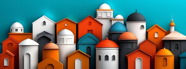 Poster - vibrant architectural diversity in a colorful city digital art representation showcasing the varied 