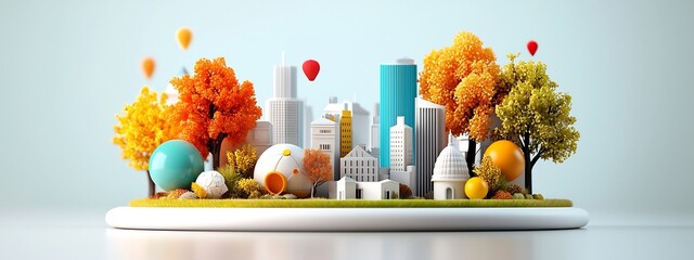 Poster - a digitally rendered 3d cityscape depicting a vibrant and stylized representation of different archi