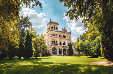 Wall Mural - A large building with a lot of trees in front of it