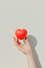 Aufkleber - Minimalist Composition of Hand Holding Red Heart Symbol on Soft Background