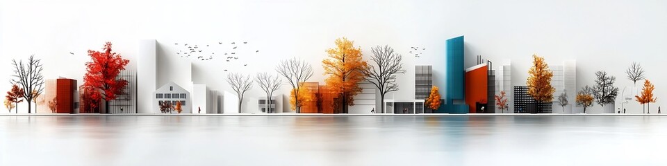 Poster - autumnal urban landscape with architectural elements and colorful foliage a digital depicting the ha