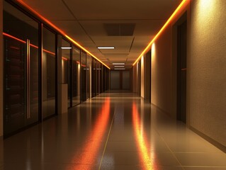 Poster - Empty server room hallway with glowing lights - ai