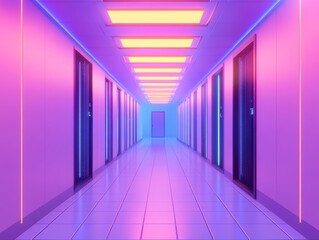 Poster - Empty server room hallway with glowing lights - ai