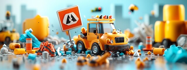 Poster - A detailed 3D rendered infographic visually comparing the frequencies of different types of accidents and hazards commonly encountered in industrial and construction workplace settings