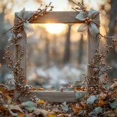 Poster - Rustic Winter Charm Eco-Friendly Wooden Ornament Frame in Soft Natural Light