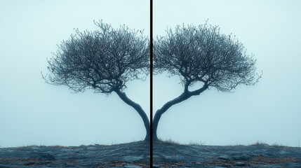 Sticker - Symmetrical tree in dense fog.