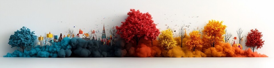 Poster - Vibrant Digital Artwork Depicting Seasonal and Cultural Festivities   A 3D rendered panoramic landscape showcasing the frequency of occurrence of different cultural throughout the year