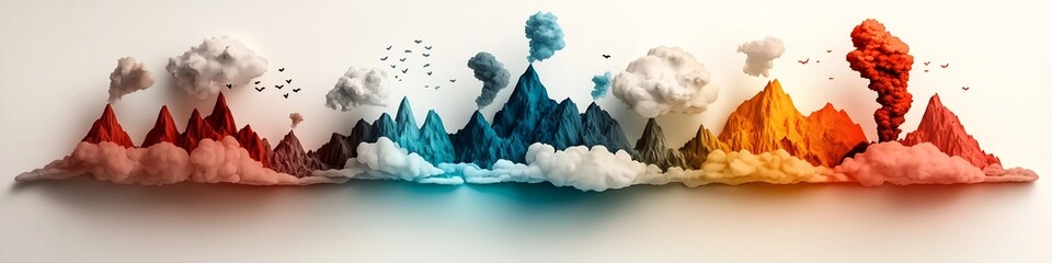 Poster - Vibrant digital showcasing the dynamic frequency and occurrence of various geological events such as earthquakes and volcanic eruptions through a captivating abstract landscape