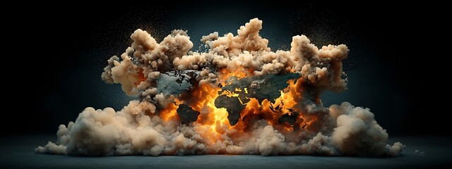 Poster - A captivating digital artwork that vividly illustrates an explosive cloud of fire smoke and intense energy bursting forth from the sky conveying a sense of power chaos and potential disaster