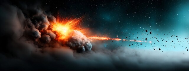 Poster - Cosmic Ray Collision Measured by Spectrometer in Spectacular Explosion An image depicting the dramatic aftermath of a cosmic ray collision