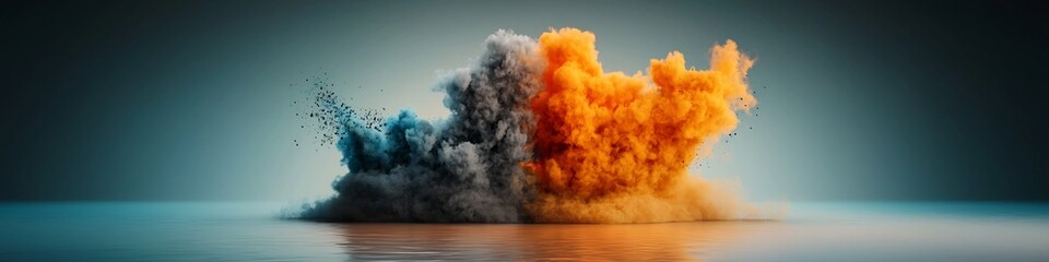 Poster - A digital artwork with a fiery explosive visual representing the frequency of occurrence of different musical genres in a dynamic vibrant and dramatic way