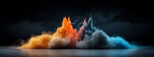 Poster - Vibrant and dynamic 3D rendered spectrogram showcasing the frequency content of a thunderstorm s lightning strikes  The image depicts a visually stunning explosion of colors