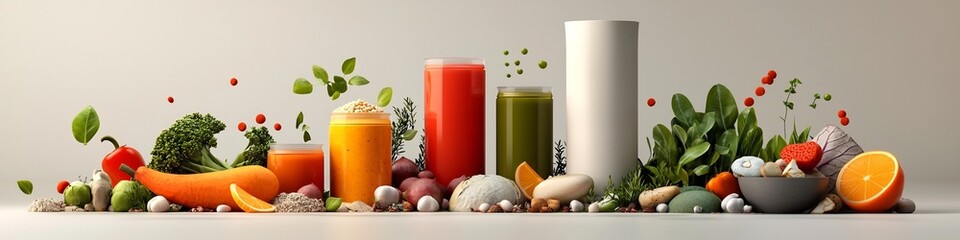 Poster - this 3d rendered image presents a visually striking arrangement of a diverse selection of fresh orga