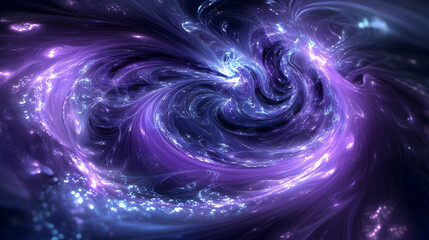 Wall Mural - 3d swirling liquid forms in vibrant shades of purple and blue, with soft lighting effects on a dark 