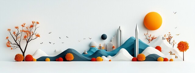 Poster - a mesmerizing depicting a harmonious of various architectural structures seamlessly blended within a