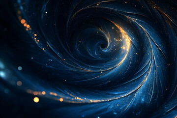 Wall Mural - elegant dark blue digital background with swirling golden particles and soft christmas-inspired boke