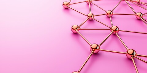 Poster - Abstract 3D Network Structure with Metallic Nodes and Pink Background for Technology and Art Concepts