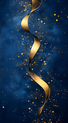 Wall Mural - Navy blue background adorned with glowing golden light particles and rich foil textures, creating a festive holiday atmosphere