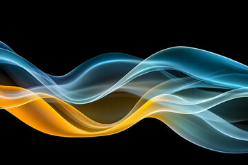 radiant yellow and cyan abstract waves flowing on a dark backdrop