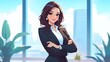 © FiDIO - Smiling female character in a professional office outfit, conveying elegance and confidence