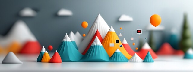 Poster - vibrant and minimalist 3d rendered visualization depicting the frequency distribution of media consu