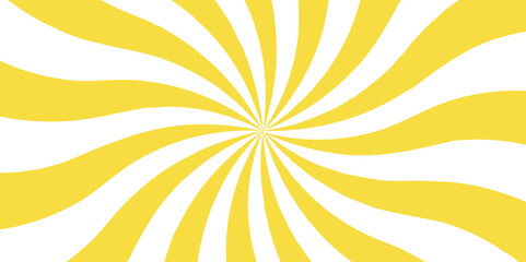 Poster - Abstract background with rays retro starburst. Yellow and white twisted swirl. Spiral radial striped backdrop design. Ray stripes Funky ray elements, circle motifs, reminiscent of circus themes.   