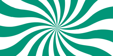 Poster - Abstract background with rays retro starburst. Green and white twisted swirl. Spiral radial striped backdrop design. Ray stripes Funky ray elements, circle motifs, reminiscent of circus themes.   