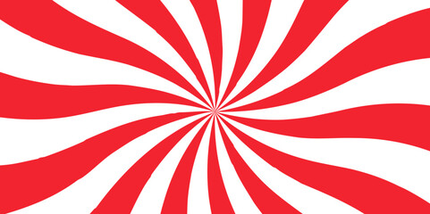 Wall Mural - Abstract background with rays retro starburst. Red and white twisted swirl. Spiral radial striped backdrop design. Ray stripes Funky ray elements, circle motifs, reminiscent of circus themes.   