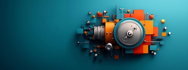 Poster - abstract depicting a conceptual quantum computer device measuring and analyzing the frequency of quantum states within a complex digital circuit or system