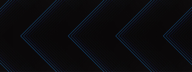 Aufkleber - Abstract Chevron Pattern with Subtle Blue Highlights on Black Background. Futuristic and Minimalist Linear Design. Blue and black vector 3D technology futuristic glow with line
