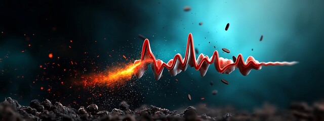 Poster - Vibrant and dynamic spectrogram visualization of the frequency content of a heartbeat showcasing the pulsing rhythm and energy of the cardiovascular system