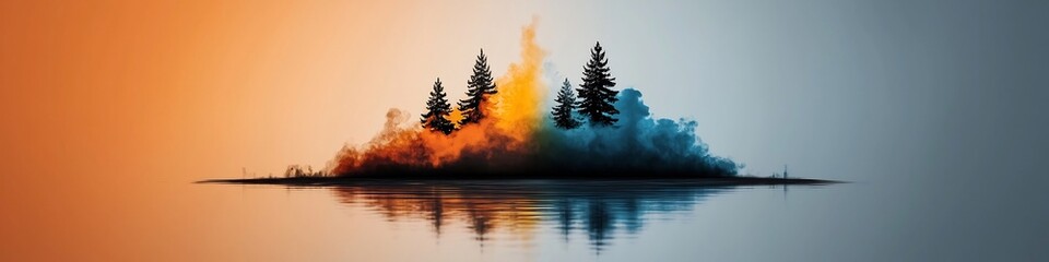 Poster - Vibrant digital showcasing the frequency spectrum and waveform visualization of a human voice set against the backdrop of a serene lake landscape with a vibrant sunset and forest environment