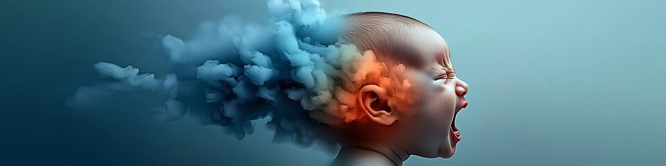 Poster - Surreal depicting the spectrogram visualization of a baby s cry showcasing the complex frequency patterns and emotional intensity expressed through the powerful sound waves