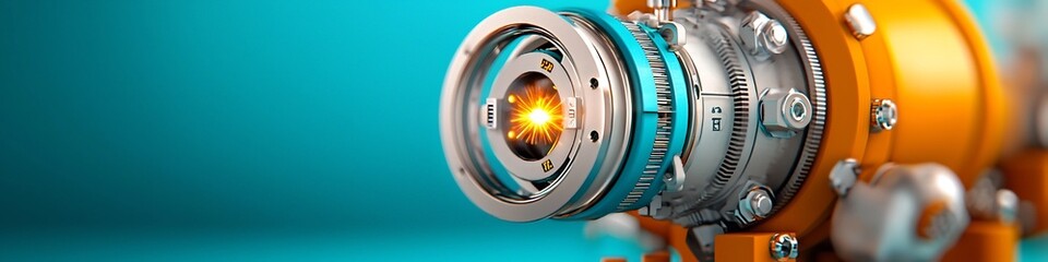 Poster - A 3D rendered image of a high tech spectrometer device measuring the frequency of photon emissions for scientific analysis research and experiments in the fields of physics chemistry and optics