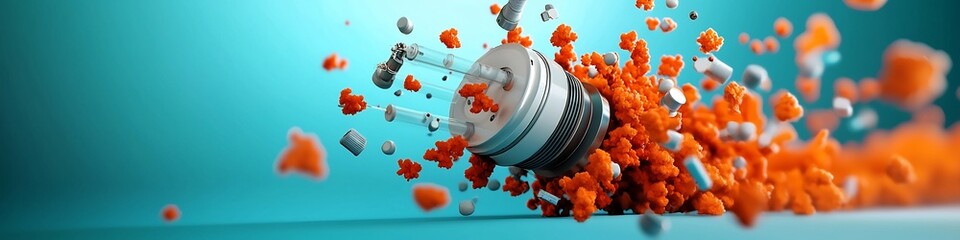 Poster - A captivating 3D rendering showcasing a sophisticated mass spectrometer device meticulously recording the frequency and pattern of ionized particles