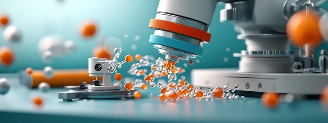 Poster - A 3D rendered image of a spectrometer measuring and analyzing the frequency of molecular during a digital scientific experiment in a laboratory setting