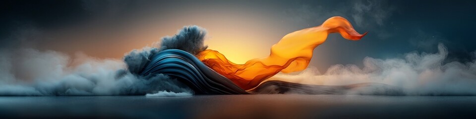 Poster - A 3D rendered animation depicting a surreal ethereal wave packet undergoing absorption and emission at certain frequencies within the electromagnetic spectrum creating a captivating